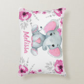Roze blauwgroen olifant meisje Custom naam Kussen (Voorkant(Verticaal))