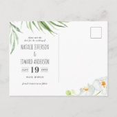 Roze, blauwgroen + orchidee tropische bloem, behal aankondigingskaart (Achterkant)