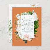 Roze, blauwgroen + orchidee tropische bloem, behal aankondigingskaart (Voorkant / Achterkant)