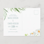 Roze, blauwgroen + orchidee tropische bloem, behal aankondigingskaart (Achterkant)