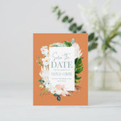 Roze, blauwgroen + orchidee tropische bloem, behal aankondigingskaart (Staand voorkant)