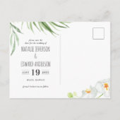 Roze, blauwgroen + orchidee tropische bloem, behal aankondigingskaart (Achterkant)