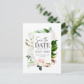 Roze, blauwgroen + orchidee tropische bloem, behal aankondigingskaart (Staand voorkant)