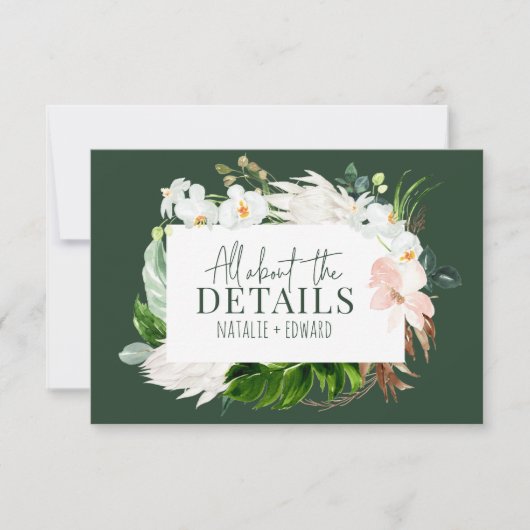 Roze, blauwgroen + orchidee tropische florale omhu save the date (Voorkant)