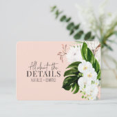 Roze, blauwgroen + orchidee tropische florale omhu save the date (Staand voorkant)