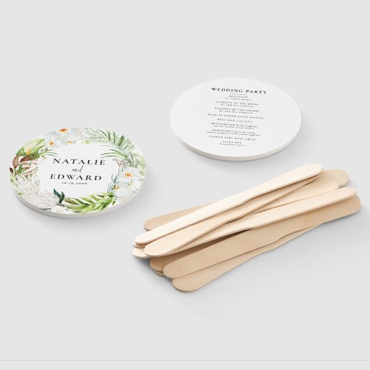 Roze, blauwgroen + orchidee tropische wondbruiloft handwaaier (Niet-gemonteerd)