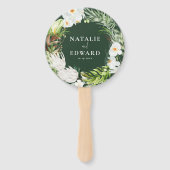 Roze, blauwgroen + orchidee tropische wondbruiloft handwaaier (Voorkant)