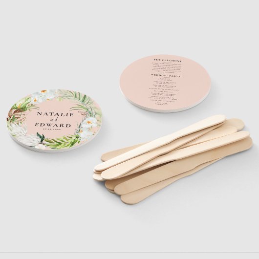 Roze, blauwgroen + orchidee tropische wondbruiloft handwaaier (Niet-gemonteerd)