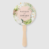 Roze, blauwgroen + orchidee tropische wondbruiloft handwaaier (Voorkant)