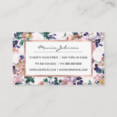 Roze blauwgroen paarse goudpokken floraal klantenkaartje (Achterkant)