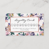 Roze blauwgroen paarse goudpokken floraal klantenkaartje (Voorkant)