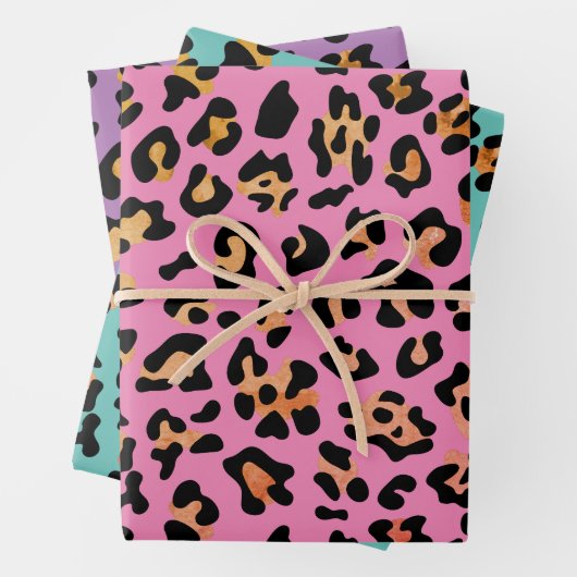 Roze Blauwgroen Paarse luipaard Dierafdrukken Inpakpapier Vel (In situ)