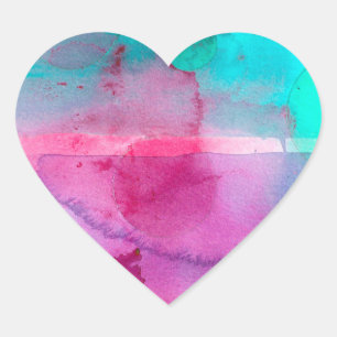 Roze Blauwgroen Paarse Ombre Waterverf Hart Sticker