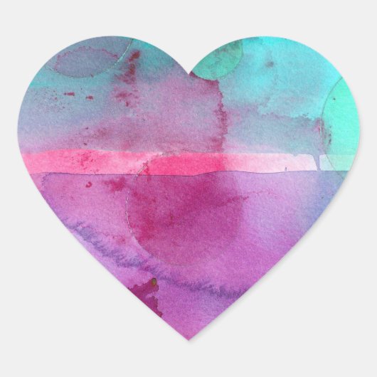 Roze Blauwgroen Paarse Ombre Waterverf Hart Sticker (Voorkant)