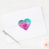 Roze Blauwgroen Paarse Ombre Waterverf Hart Sticker (Envelop)