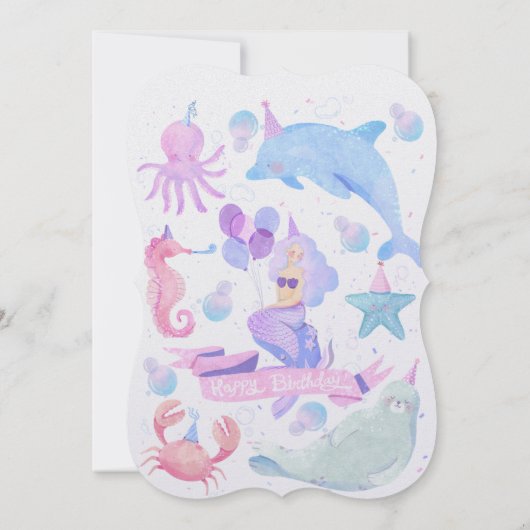 Roze, Blauwgroen, & Paarse Waterverf Zeemeermin Ve Kaart (Achterkant)