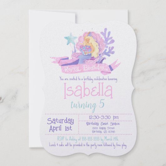 Roze, Blauwgroen, & Paarse Waterverf Zeemeermin Ve Kaart (Voorkant)