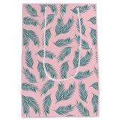 Roze & Blauwgroen Palmbladeren Tropisch Medium Cadeauzakje (Achterkant)