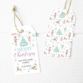 Roze blauwgroen pastel notenkraker vrolijk kerstfe cadeaulabel