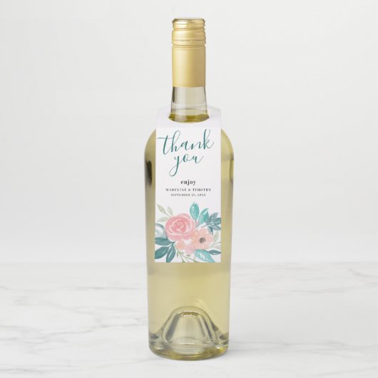 Roze Blauwgroen peach Botanical Bouquet Weddenscha Flessenhanger (Op fles)