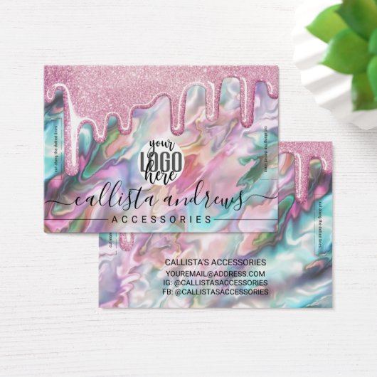 Roze Blauwgroen Pearl Opal Glitter Drift Logo Brac Visitekaartje (Bureau)