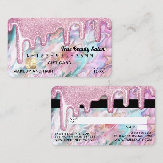 Roze Blauwgroen Pearl Opal Glitter Druppels Gift C Visitekaartje (Voorkant / Achterkant)