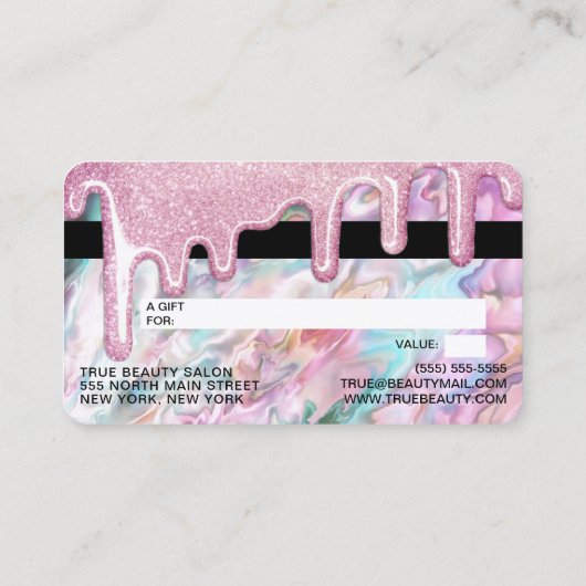 Roze Blauwgroen Pearl Opal Glitter Druppels Gift C Visitekaartje (Achterkant)