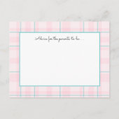 Roze Blauwgroen Plaid Baby shower Advies Kaarten (Achterkant)
