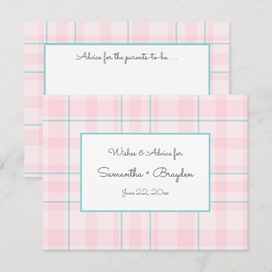 Roze Blauwgroen Plaid Baby shower Advies Kaarten (Voorkant / Achterkant)