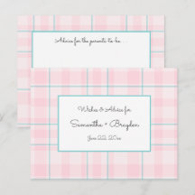 Roze Blauwgroen Plaid Baby shower Advies Kaarten