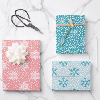 Roze Blauwgroen poka Dots Snowflakes kerst Inpakpapier Vel