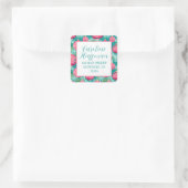 Roze & Blauwgroen Preppy Kerstversieringen Adres Vierkante Sticker (Tas)