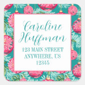 Roze & Blauwgroen Preppy Kerstversieringen Adres Vierkante Sticker (Voorkant)