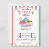 Roze Blauwgroen Retro Ice Cream Kind Birthday Part Kaart (Voorkant)