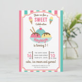 Roze Blauwgroen Retro Ice Cream Kind Birthday Part Kaart (Staand voorkant)