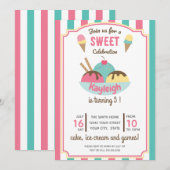 Roze Blauwgroen Retro Ice Cream Kind Birthday Part Kaart (Voorkant / Achterkant)