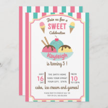 Roze Blauwgroen Retro Ice Cream Kind Birthday Part