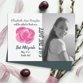 Roze Blauwgroen Roos Bat Mitzvah Save-the-Dates Advieskaart