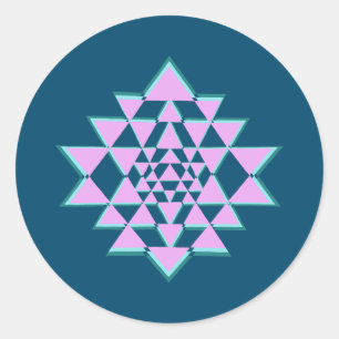 Roze Blauwgroen Sacred Sanskrit Sri Yantra Symbol  Ronde Sticker