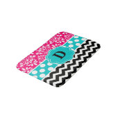 Roze Blauwgroen Stippen Chevron Monogram Bathmat Badmat (Gekanteld)