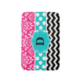 Roze Blauwgroen Stippen Chevron Monogram Bathmat Badmat (Voorkant Verticaal)