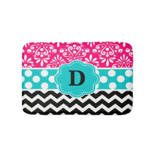 Roze Blauwgroen Stippen Chevron Monogram Bathmat Badmat