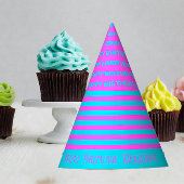 Roze, Blauwgroen strepen verjaardagsfeestje Pet Feesthoedjes