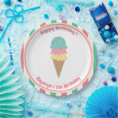 Roze Blauwgroen strips Ice Cream Kind Papieren Bordje (Feest)