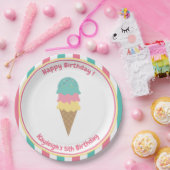 Roze Blauwgroen strips Ice Cream Kind Papieren Bordje (Feest)