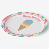 Roze Blauwgroen strips Ice Cream Kind Papieren Bordje (Gekanteld)