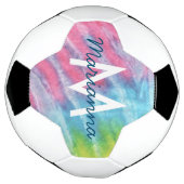 Roze Blauwgroen tinnaam en Initiaal op maat Voetbal (Gedraaid)