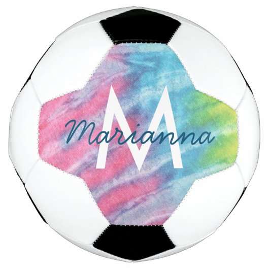 Roze Blauwgroen tinnaam en Initiaal op maat Voetbal (Voorkant)