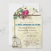 Roze Blauwgroen Tortelduifjes in een boombruiloft Kaart (Voorkant)