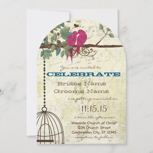 Roze Blauwgroen Tortelduifjes in een boombruiloft Kaart (Voorkant)